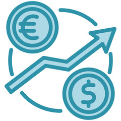 Currency Rate dual tone blue color, mini illustration icon. use for modern concept, print, UI, UX kit, web and app development. Vector related to sales, logistic and ecommerce