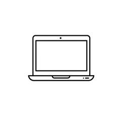 Outline of a laptop computer in minimalist style with blank screen  