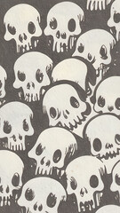 AI generated images of skulls in a painting look, in black and white. Halloween background