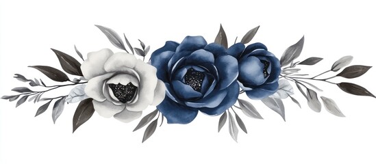 elegant watercolor flower arrangement featuring navy blue and si