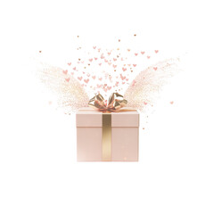 Magical Pink Gift Box with Sparkling Wings and Hearts