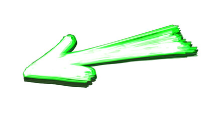 Green arrow, a symbol used in communication and graphic illustration. Drawing from a tablet with no background.