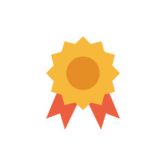 Graphical depiction of award ribbon emblem with starburst elements in transparency