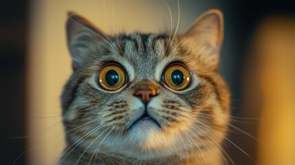 Fototapeta premium Astonished Cat Wide-Eyed Feline with Dilated Pupils