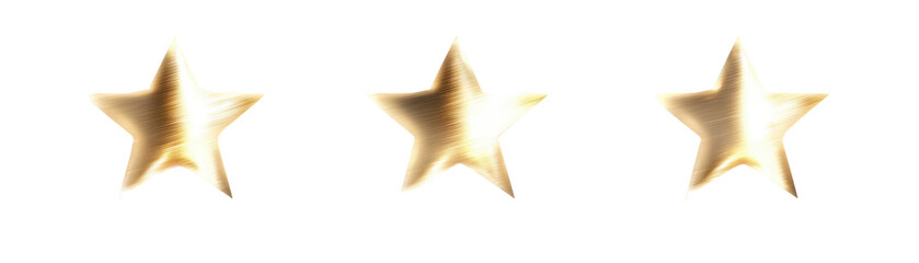 Obraz premium Three golden star-shaped balloons floating against a white background for celebration, decoration, party, event, or festive occasion in a vibrant and cheerful setting