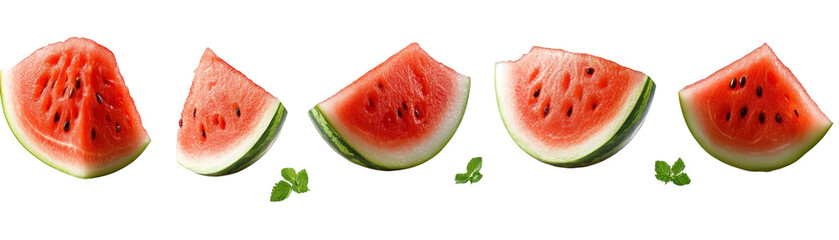 Close-up of Fresh Watermelon Slices with Juicy Red Flesh and Green Rind, Cold Summer Fruit, Healthy Snack, Summer Fruit, Refreshing Dessert, Ripened Watermelon