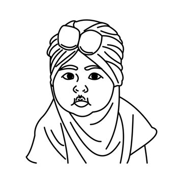 Vector coloring book image of Muslim girl wearing the hijab