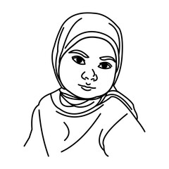 Vector coloring book image of Muslim girl wearing the hijab