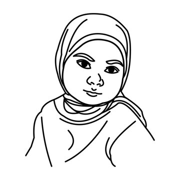 Vector coloring book image of Muslim girl wearing the hijab