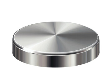 Metallic circular podium with ribbed sides for product display on transparent background