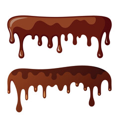 Sweet brown liquid chocolate dripping collections,  delicious vector illustration of a flowing melt, A set of sweet brown chocolate liquid drips and flows in a vector illustration design