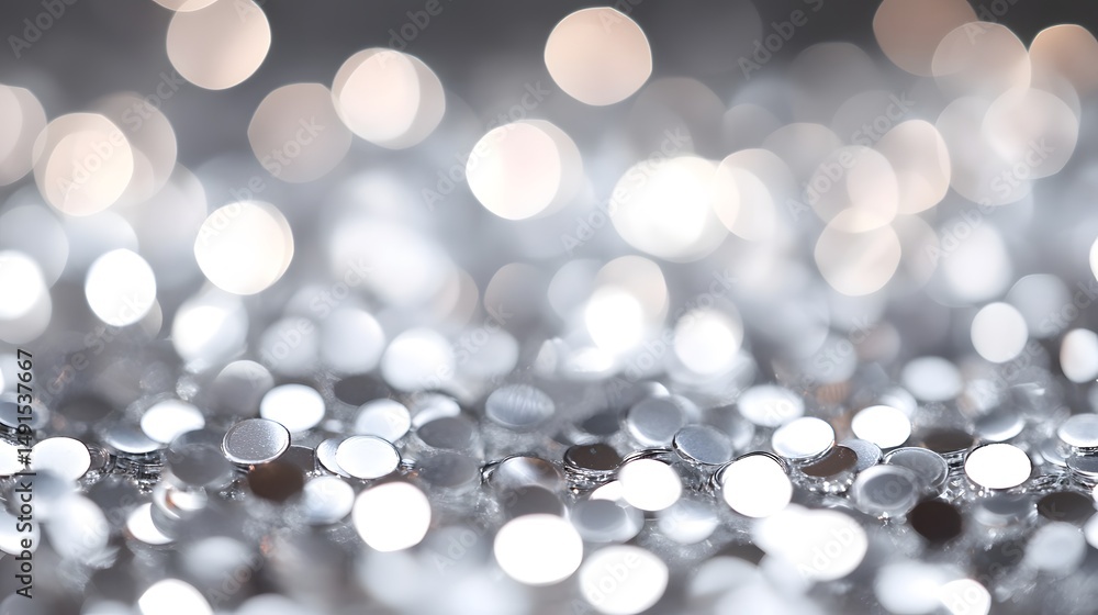 Poster shimmering silver bokeh with soft glow and festive light texture