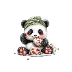 Fototapeta premium Adorable Baby Panda Enjoying a Delicious Treat