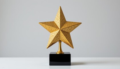 Recognition event celebrating achievements office space trophy display minimalist design close-up view acclaim and success