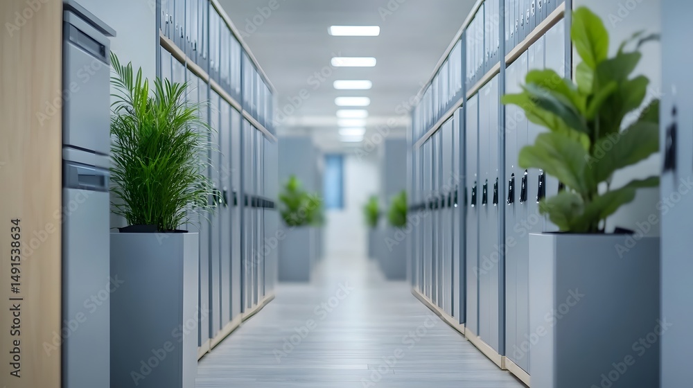 Poster modern office with efficient workspace and document management