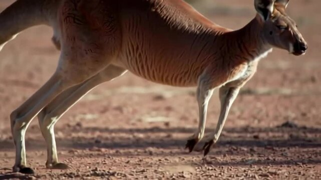Red Kangaroo hopping across Australian outback