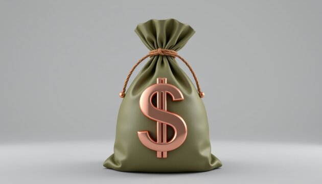 Financial growth event money bag display studio setup digital art concept minimalist environment