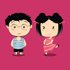 Fototapeta premium vector of cute little asian child couple