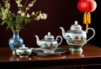 Fototapeta premium The table had several vases and a teapot