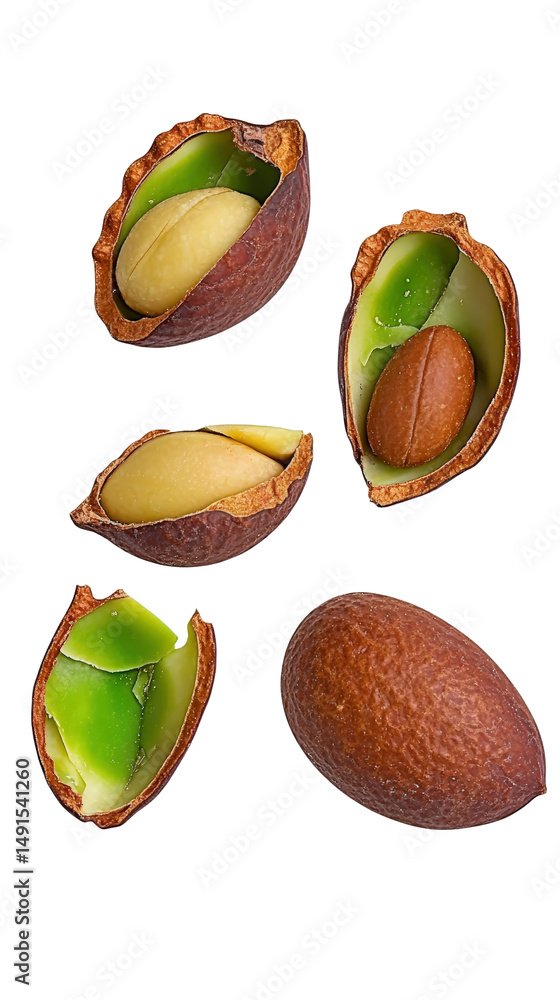 Poster close-up of date fruits with green and yellow flesh inside empty clusters showing fresh nutritional 