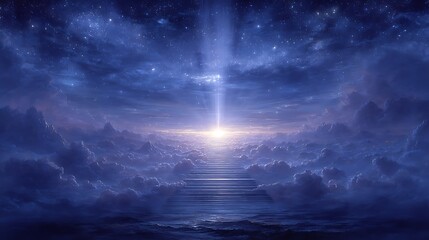 Celestial Stairway to Heaven: A Dreamlike Ascent into the Starry Cosmos