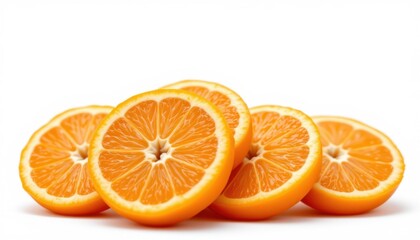 Freshly sliced oranges displayed on a white background for culinary inspiration and food photography