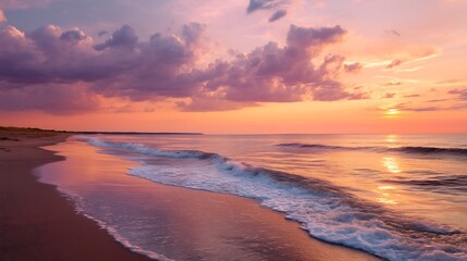 Vibrant Beach Sunset with Waves and Colorful Sky