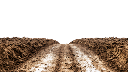 Muddy dirt road isolated on transparent background.