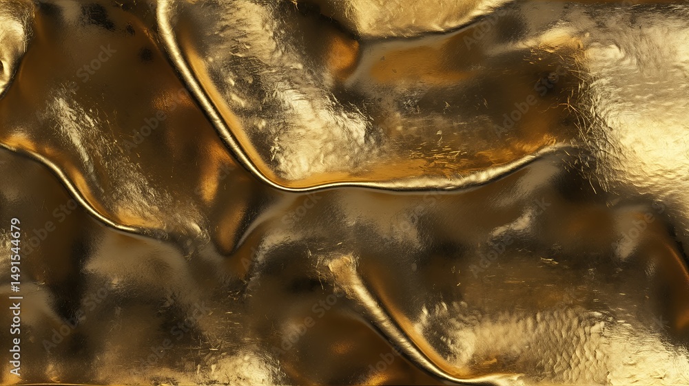 Aufkleber abstract flowing golden metallic surface with subtle ripples, creating an opulent and rich texture.
