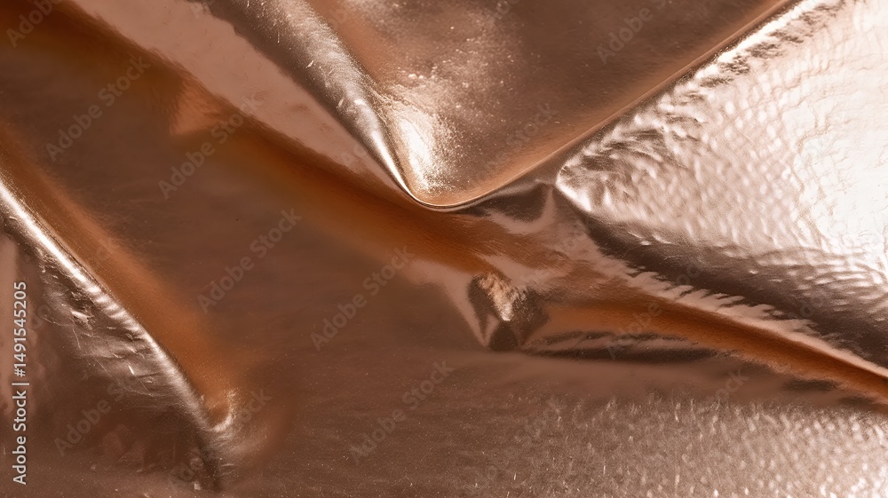 Aufkleber abstract texture of wrinkled, shimmering rose gold fabric with light reflection and shadow patterns.