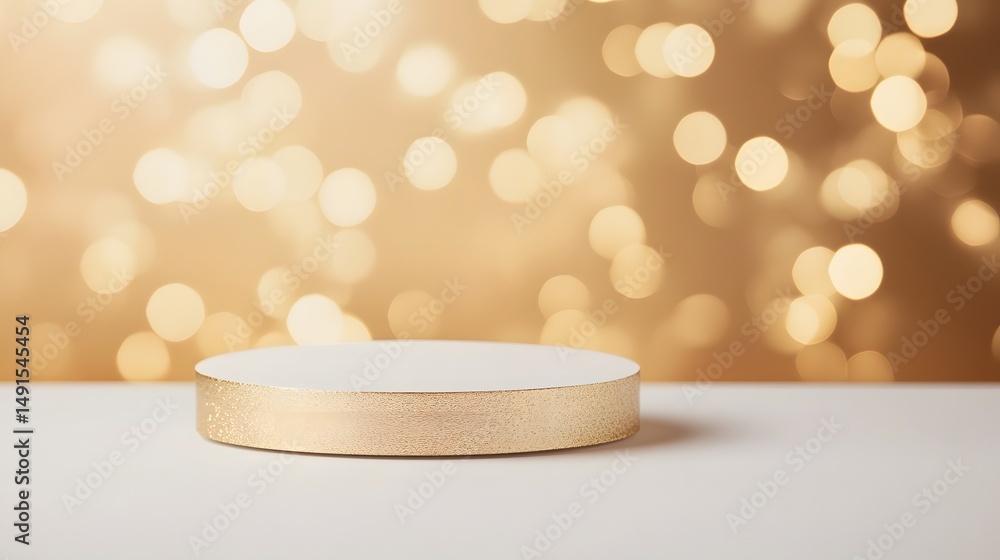 Poster white and gold platform with soft bokeh background