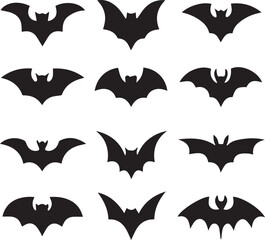 Naklejka premium black halloween bat set silhouette vector, halloween bat set clipart vector