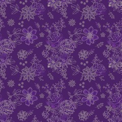 Fresh purple seamless floral pattern. Romantic natural print for fabric. Fashion color 2026.