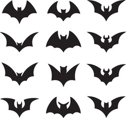 black halloween bat set silhouette vector, halloween bat set clipart vector
