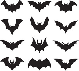 Fototapeta premium black halloween bat set silhouette vector, halloween bat set clipart vector