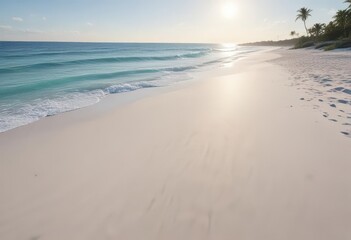Obraz premium Soft blue waves caress a pristine white sand beach , travel, white sand
