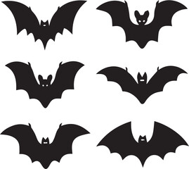 Naklejka premium black halloween bat set silhouette vector, halloween bat set clipart vector