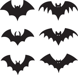 Naklejka premium black halloween bat set silhouette vector, halloween bat set clipart vector