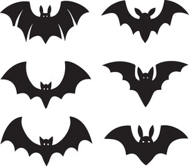 Naklejka premium black halloween bat set silhouette vector, halloween bat set clipart vector