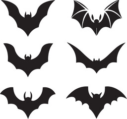 Naklejka premium black halloween bat set silhouette vector, halloween bat set clipart vector