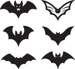 Fototapeta premium black halloween bat set silhouette vector, halloween bat set clipart vector