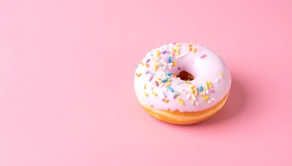 Pink Donut Delight: A Sweet Treat on a Pink Background