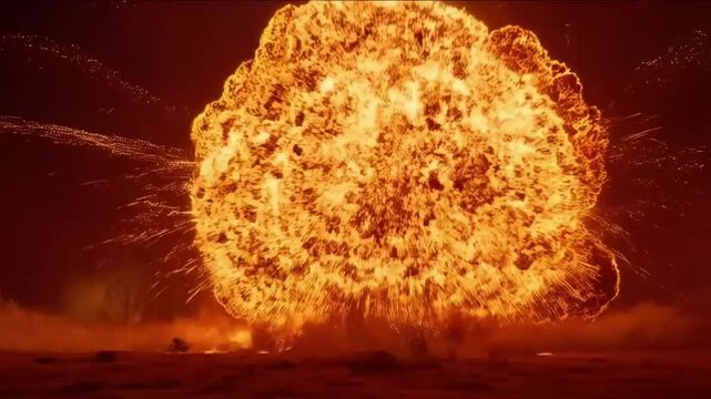 The massive explosion shook the ground, sending fire and smoke billowing high into the dark sky.
