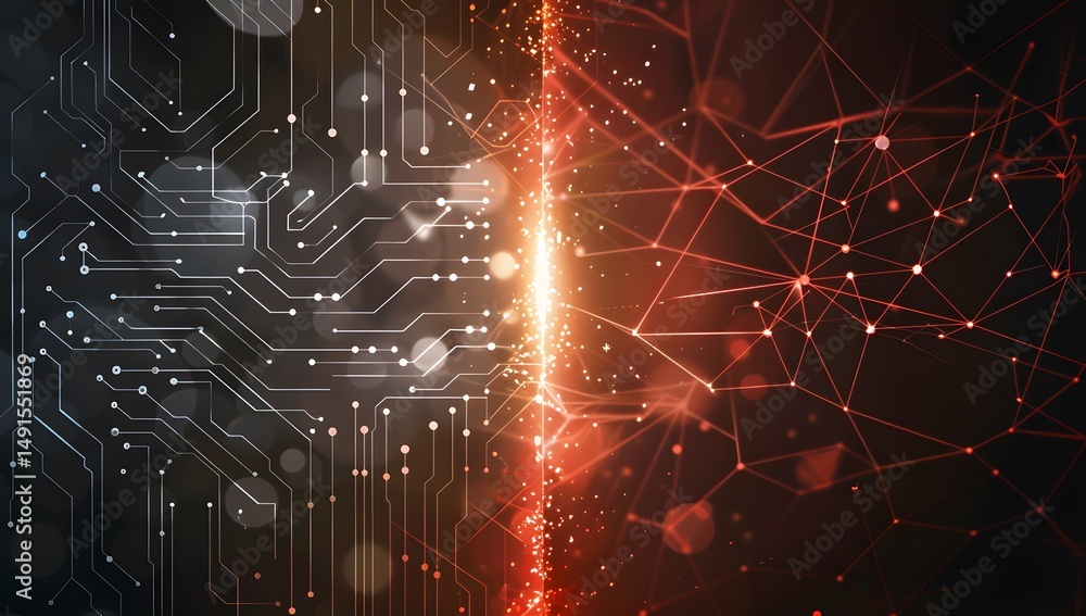 Aufkleber digital technology background with circuit board, network mesh, and glowing connection