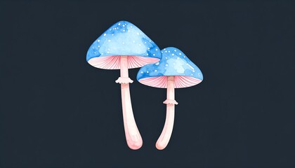 Enchanted Blue Mushrooms: A Watercolor Fantasy