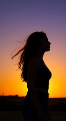 Sunset Silhouette: Serene Strength AI Generated