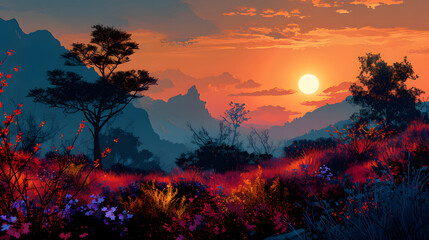 Fototapeta premium fantasy garden soft colors illustration abstract decorative painting