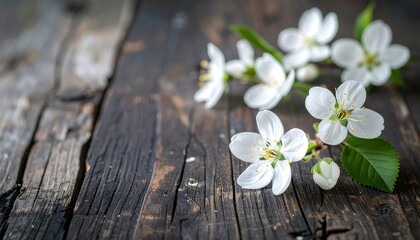 Fototapeta premium Delicate Spring Blossoms on Rustic Wood
