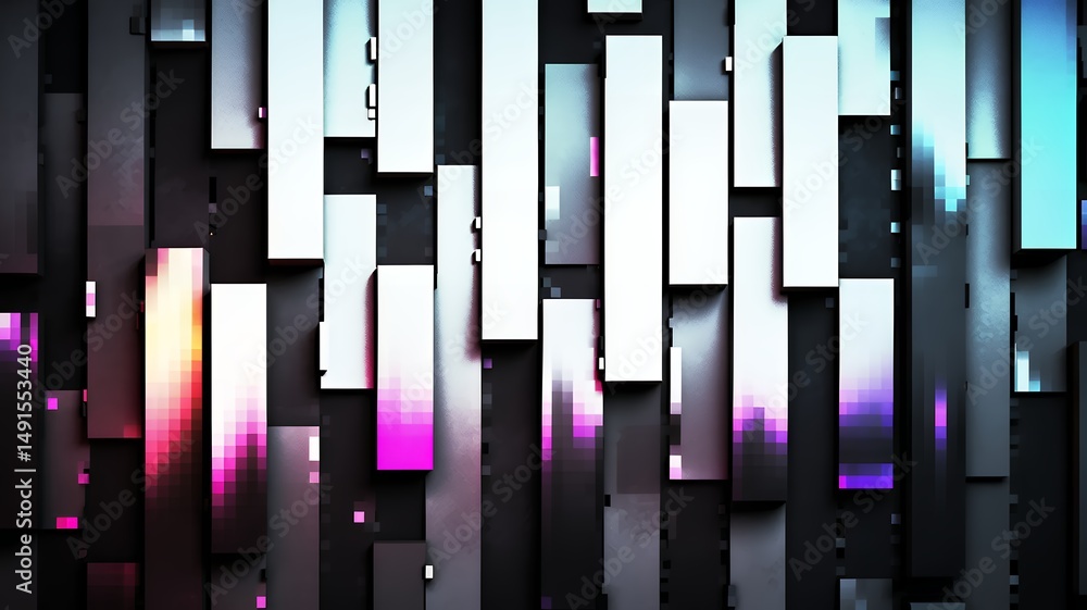 Poster Abstract arrangement of digital blocks displaying a vivid color gradient, creating visual depth.