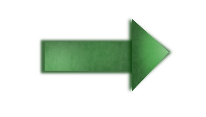 Green arrow pointing like a 3D paper shadow, a symbol used in communication and graphic illustration. Drawing from a tablet without a background.